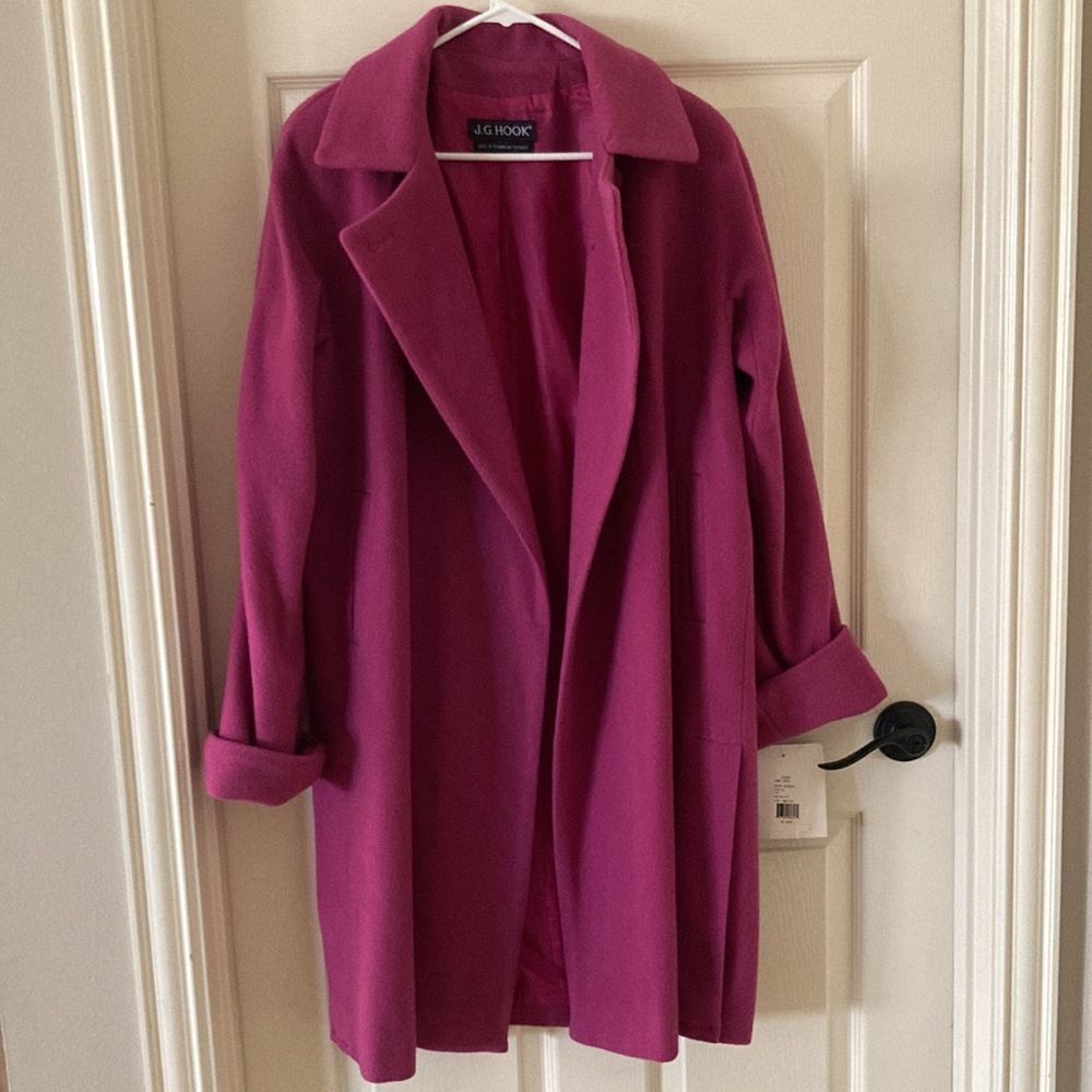 J. G. Hook Vintage 1980s 100% Wool Long Winter Coat Raspberry Size 6 NWT RARE
